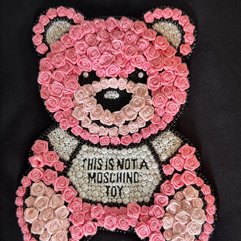 Authentic Moschino Black Sweatshirt with Pink Teddy Appliqué - Picture 2 of 7